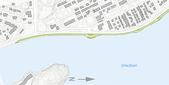 Karta över strandpromenadens sträckning