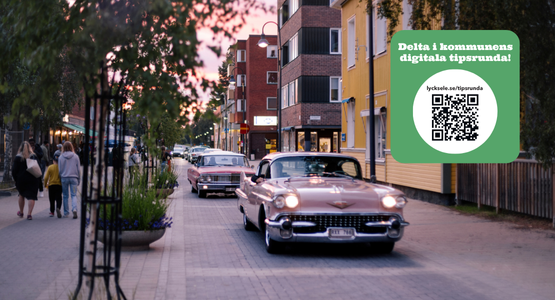 Fordon som cruisar på kvällen samt inforuta om tipsrunda