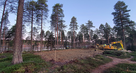Bild tagen utomhus med traktorer som jobbar i skogen