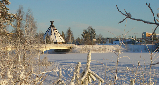 Kåtan vid bron i Lycksele. En vinterdag i november. 