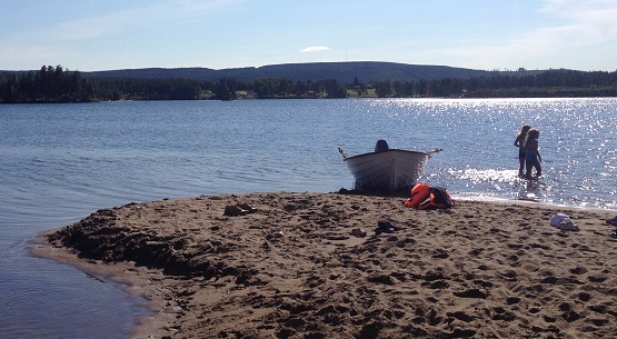 strand, båt, badare