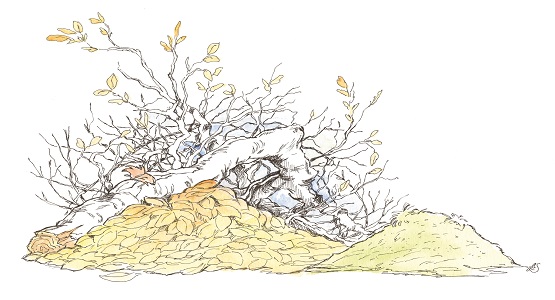 Tecknad bild på grenar och löv