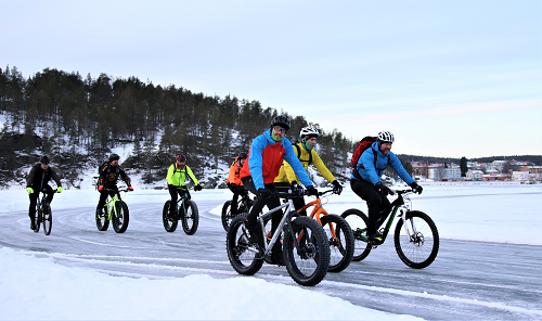 Vintercyklister på isväg