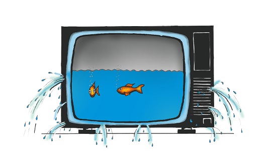 Teckning TV apparat har blivit ett akvarium