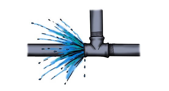 Teckning av otät vattenledning